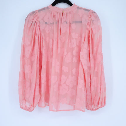 ULLA JOHNSON Sandrine Blouse Pink Floral Jacquard Long Sleeve Women's 10