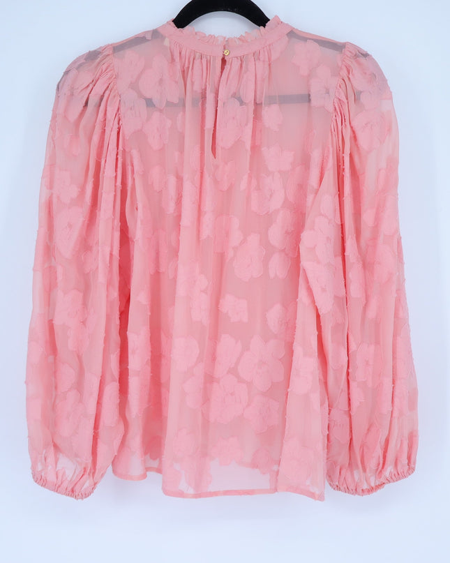 ULLA JOHNSON Sandrine Blouse Pink Floral Jacquard Long Sleeve Women's 10