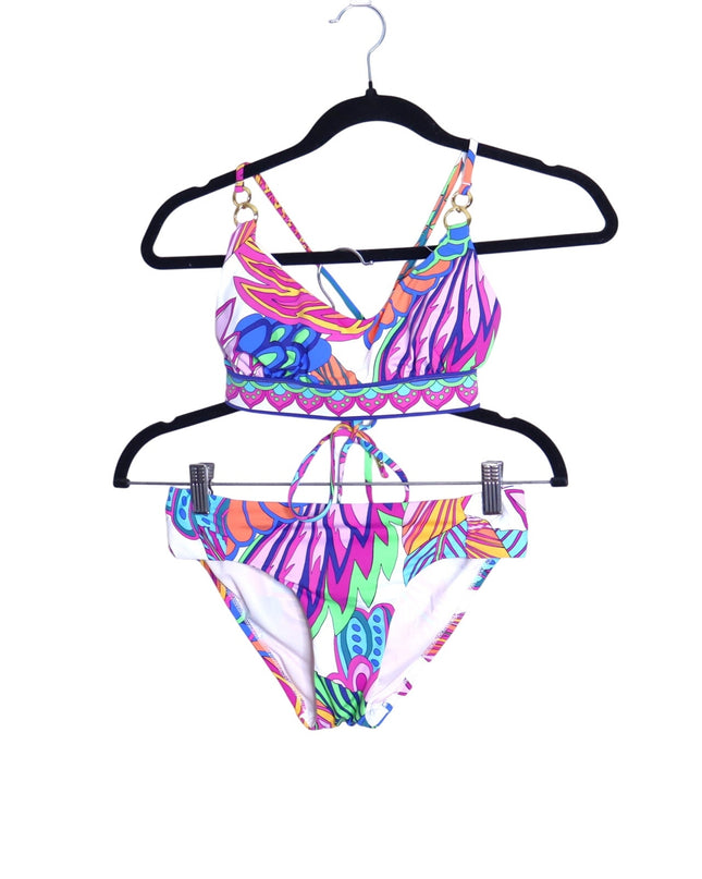 TRINA TURK Paradise Plume 2pc Bralette Top and Shirred Hipster Bikini Women's S