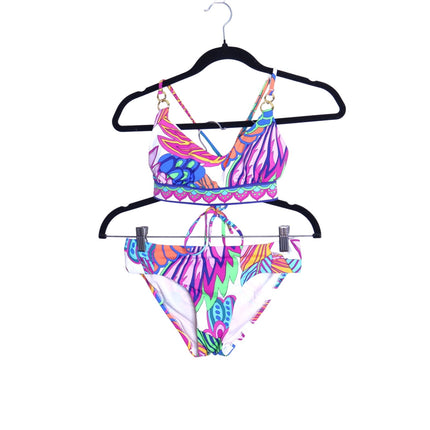 TRINA TURK Paradise Plume 2pc Bralette Top and Shirred Hipster Bikini Women's S