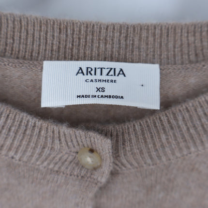 Aritzia Bare 100% Cashmere Noteworthy Cardigan Heathered Nomad Taupe Women's XS