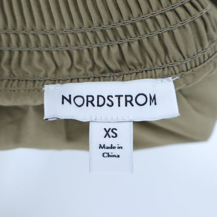 Nordstrom Smocked Cotton Midi Skirt Olive Green A-Line Pull On Women's XS