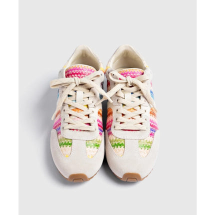 Larroude Stella Sneakers NIB Rainbow Raffia Mushroom Grey Suede Women's 7