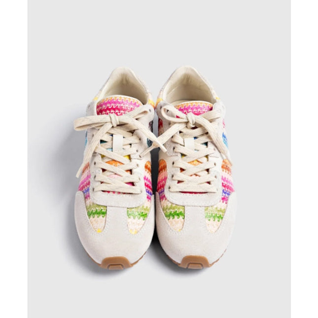Larroude Stella Sneakers NIB Rainbow Raffia Mushroom Grey Suede Women's 7