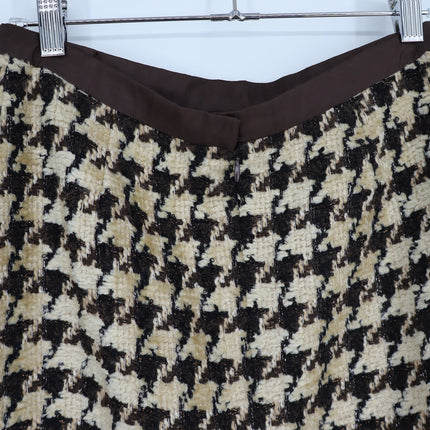 Oscar De La Renta VTG Houndstooth Knee Length Skirt Brown and Cream Women's 6
