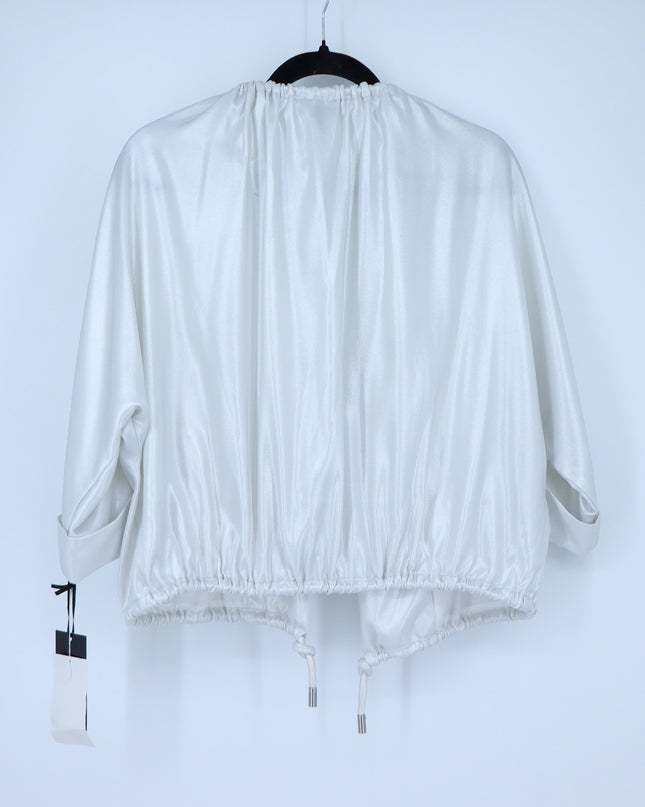 Worth New York Oversized Satin Open Jacket Silver NWT 3/4 Sleeve Women's SP