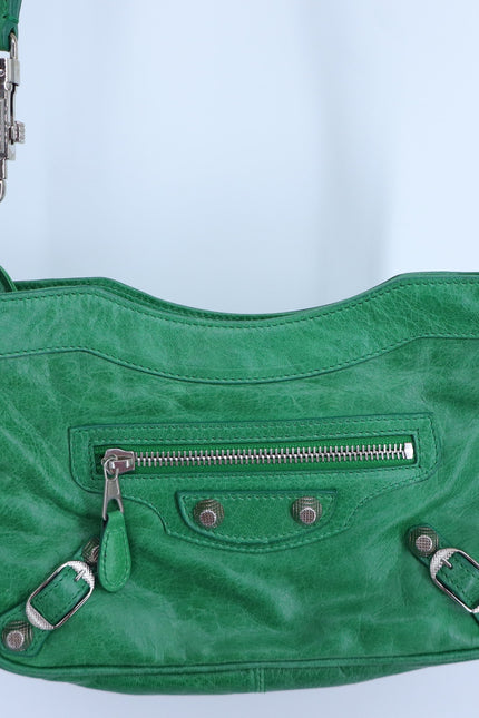 BALENCIAGA Giant 12 Hip Bag Green Leather Motocross 2Way Crossbody Purse