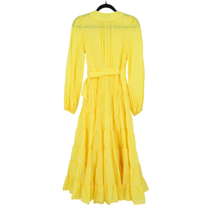 BANANA REPUBLIC Stampa Wrap Dress Yellow Tiered Skirt Long Sleeve Women's XS
