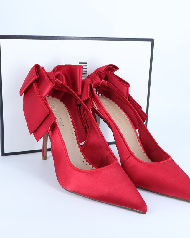 Steve Madden Teacup Slingback Heel Red Satin NIB Bow Pointed Toe Women's 11M