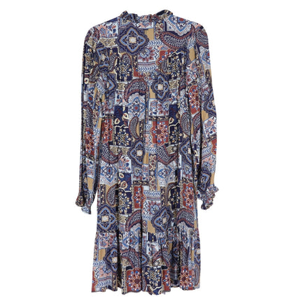 TYLER BOE Michelle Patchwork Mini Dress Brown Multi NWT Popover Ruffle Women's M