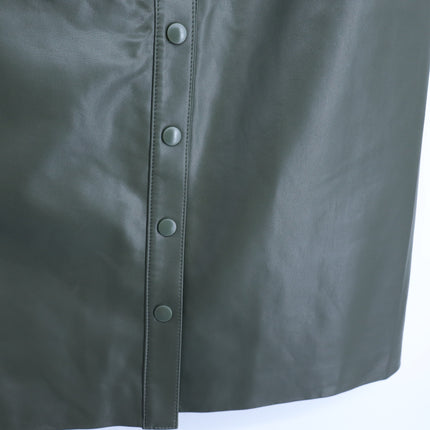 Sea NYC Lena Vegan Leather Skirt Green Midi A Line Full Button Front Women's 6