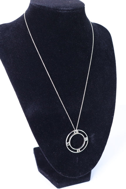 TIFFANY & CO Silver Atlas Pendant Chain Necklace Open Round Roman Clock Numerals