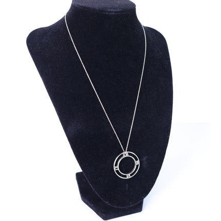 TIFFANY & CO Silver Atlas Pendant Chain Necklace Open Round Roman Clock Numerals