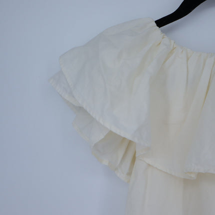 Mille Beja Ruffle Top Ivory Cotton Flutter Sleeve Blouse Women's XXS