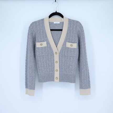 Sandro Jane Cable Knit Sweater Gray and Tan Cashmere Wool Women's 0/US XS