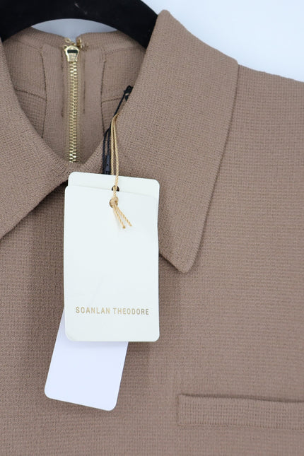 SCANLAN THEODORE Crepe Knit Collar Dress NWT Beige Camel Quiet Luxury Women's L