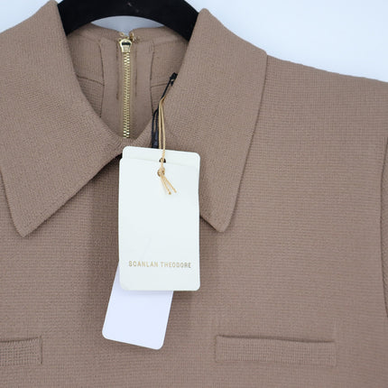 SCANLAN THEODORE Crepe Knit Collar Dress NWT Beige Camel Quiet Luxury Women's L
