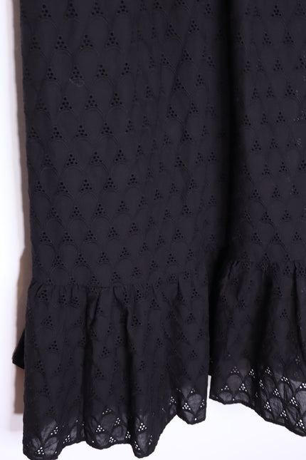 DIANE VON FURSTENBERG Polina Cotton Dress Black Eyelet Puff Sleeve Women's 6
