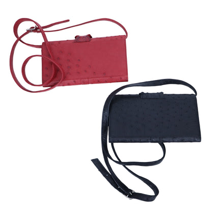 Karoo Classics Bundle of 2 Ostrich Shin Leather Crossbody Bag Black and Red