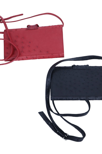 Karoo Classics Bundle of 2 Ostrich Shin Leather Crossbody Bag Black and Red