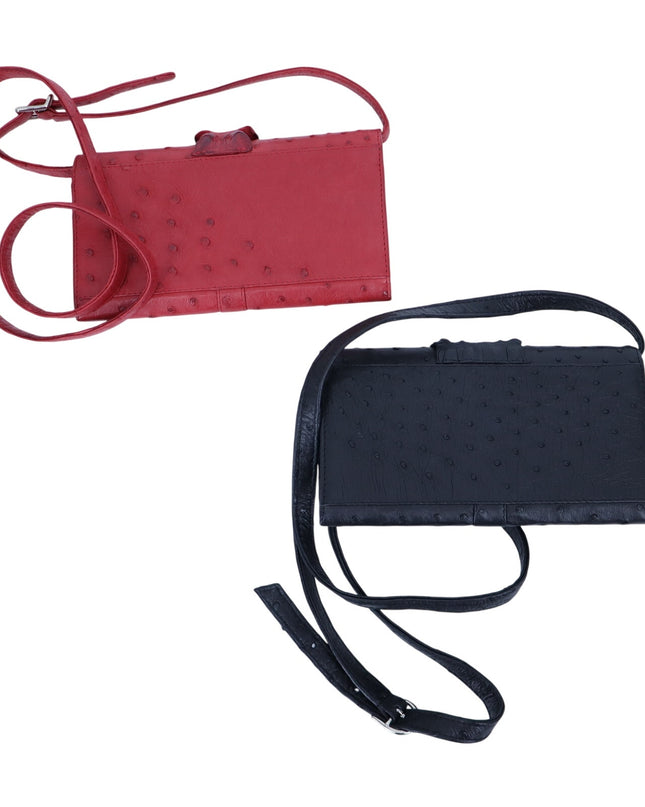 Karoo Classics Bundle of 2 Ostrich Shin Leather Crossbody Bag Black and Red