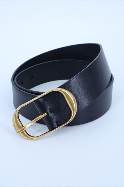 NILI LOTAN Leather Nili Belt Black with Antique Brass Buckle Women's O/S