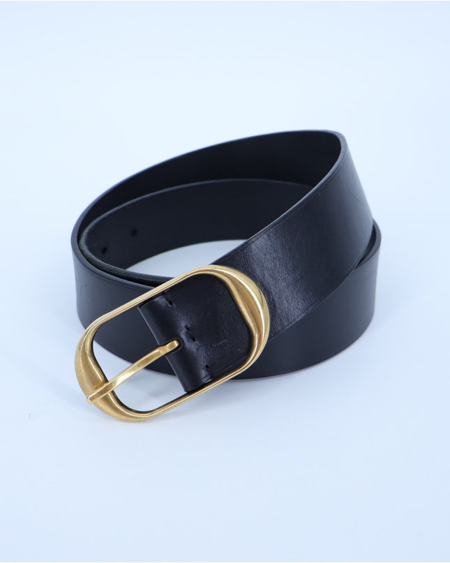 NILI LOTAN Leather Nili Belt Black with Antique Brass Buckle Women's O/S