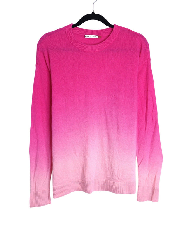 ALICE + OLIVIA Gleeson Cashmere Sweater Dip Dye Ombre Pink Long Sleeve Women's L