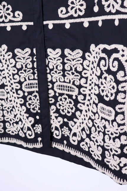 MAEVE Short Sleeve Collared Mini Shirt Dress Black Embroidered Casual Women's XS