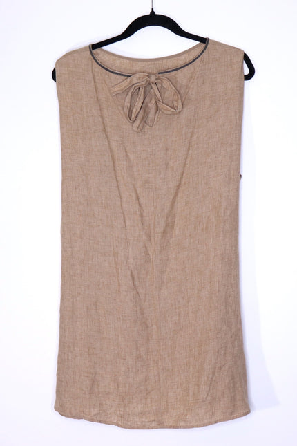 FABIANA FILIPPI Linen Tunic Top Fieno Brown Tie Up Back Sleeveless Women's 12/XL
