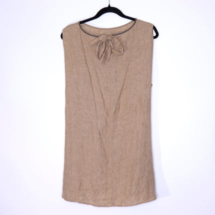 FABIANA FILIPPI Linen Tunic Top Fieno Brown Tie Up Back Sleeveless Women's 12/XL