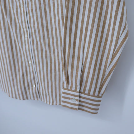 Sezane Tomboy Shirt Ecru Camel Stripes Button Up Long Sleeve Women's 44/US 12