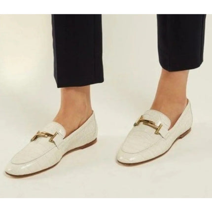 Tod's Double T Croc-Embossed Leather Loafer Ivory Slip On Women's 35/US 5