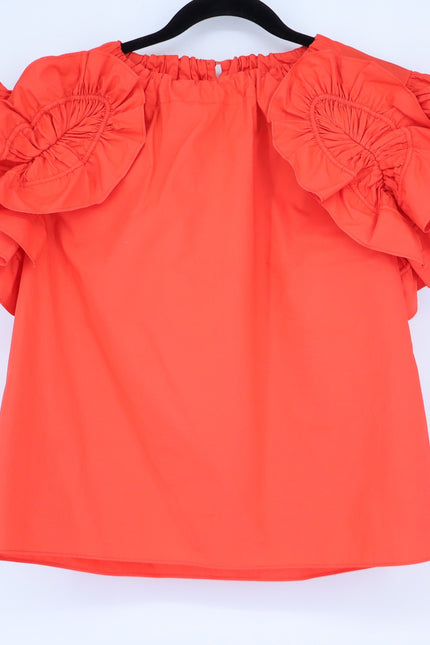 ULLA JOHNSON Elora Popover Blouse Coral Poplin Ruffle Sleeve Women's 2