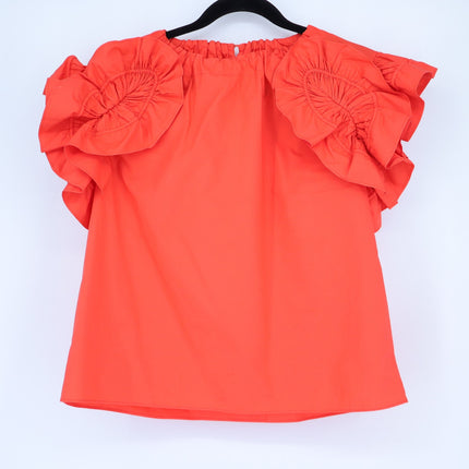 ULLA JOHNSON Elora Popover Blouse Coral Poplin Ruffle Sleeve Women's 2