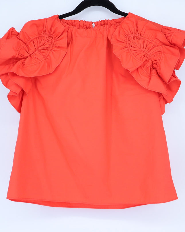 ULLA JOHNSON Elora Popover Blouse Coral Poplin Ruffle Sleeve Women's 2