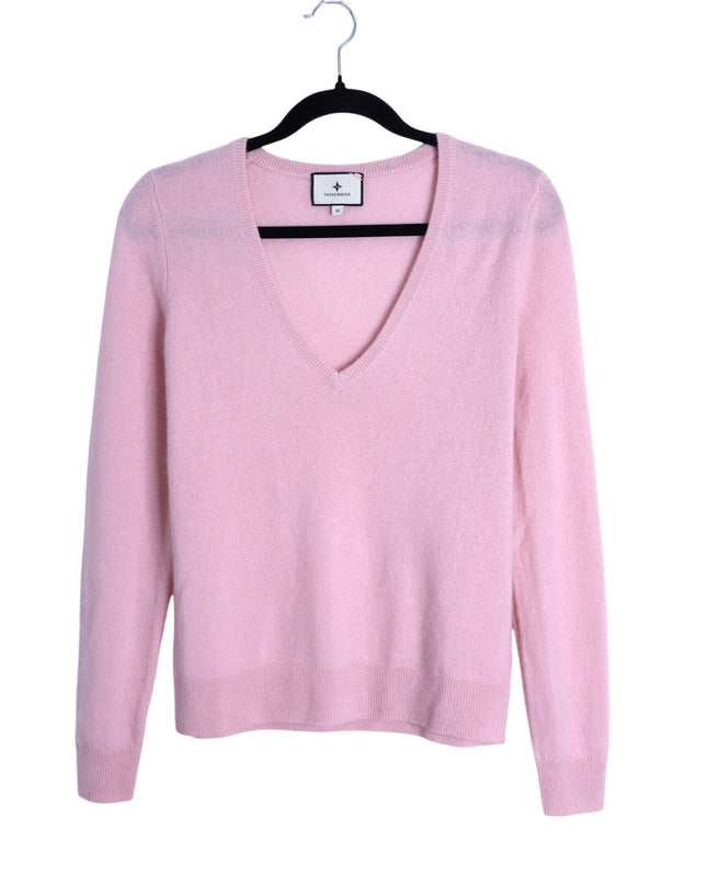 TUCKERNUCK Cashmere V Neck Sweater Soft Pink Long Sleeve Women's M