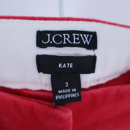 J. Crew Kate Stretch Velvet Pants Festival Red Straight Leg Zip Fly Women's 2