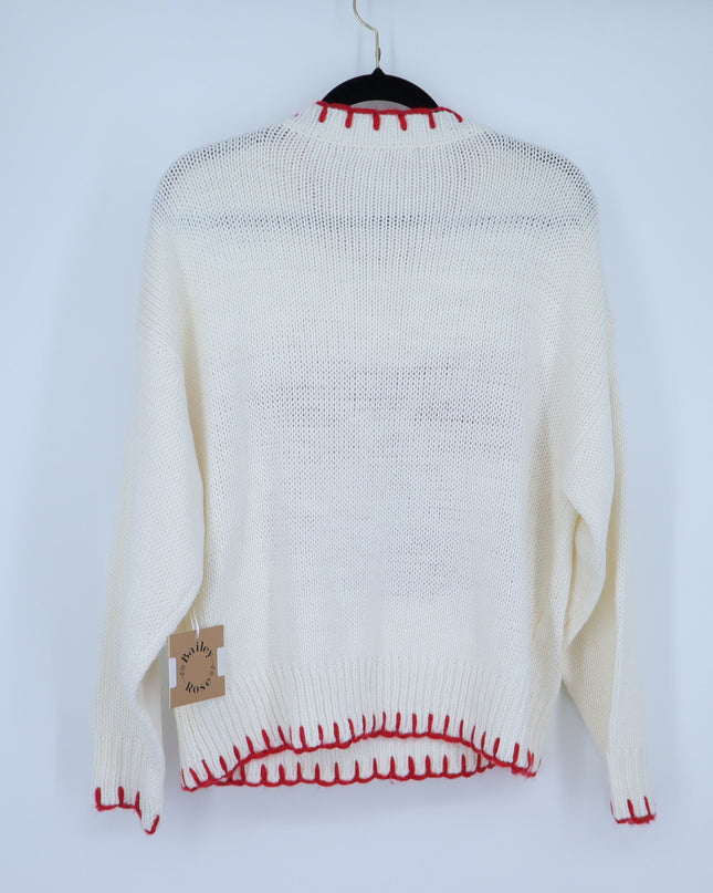 Bailey Rose Bow Pullover Sweater Cream and Red NWT Long Sleeve Women's S