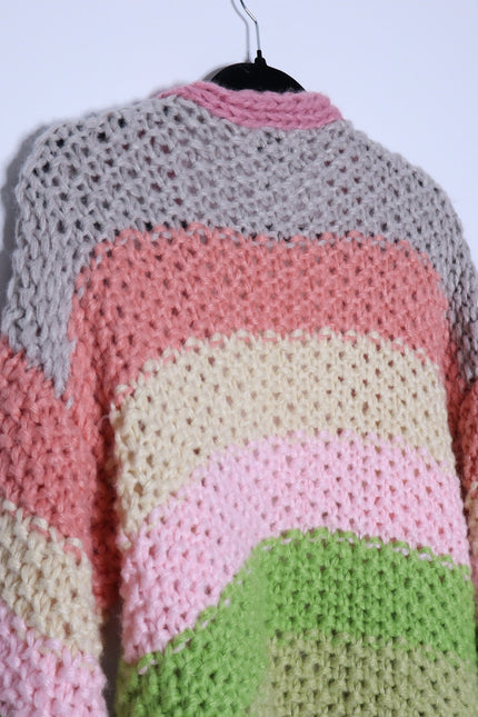 FRNCH NEW Lobelia Cardigan Pink Watermelon Oversized Chunky Knit Women's S/M