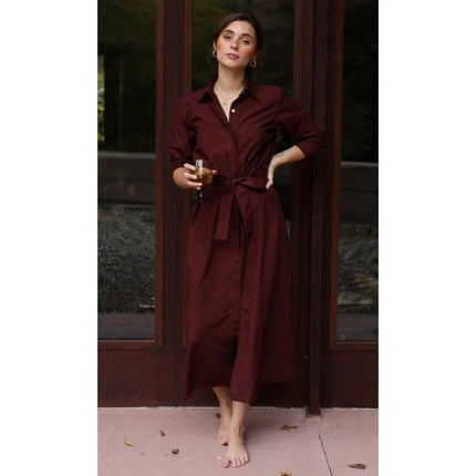 Mille Stella Shirt Dress Burgundy Midi Button Front Long Sleeve Women's XXS