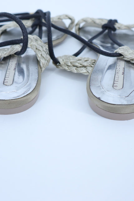 STELLA MCCARTNEY Gladiator Sandals Taupe Black Braided Lace Women's 37.5/US 7.5