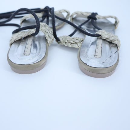 STELLA MCCARTNEY Gladiator Sandals Taupe Black Braided Lace Women's 37.5/US 7.5