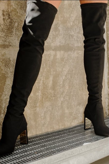 MARION PARKE Malone Heeled Boot Black Thigh High Stretch Crepe Women's 36/US 6
