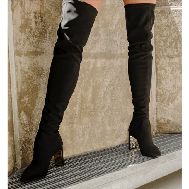 MARION PARKE Malone Heeled Boot Black Thigh High Stretch Crepe Women's 36/US 6