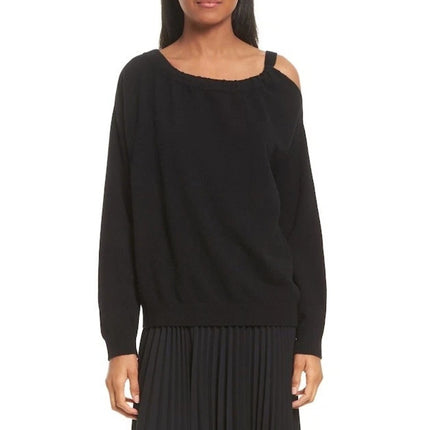 Vince Asymmetrical Pullover Sweater 100% Cashmere Black Cold Shoulder Women's S