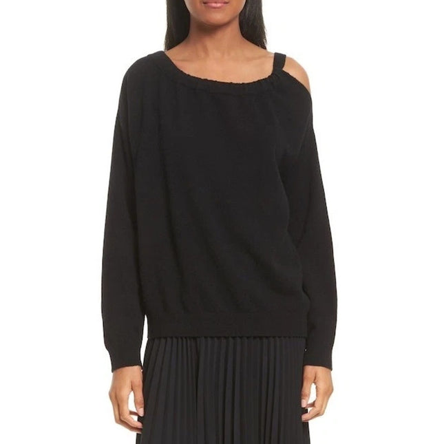 Vince Asymmetrical Pullover Sweater 100% Cashmere Black Cold Shoulder Women's S