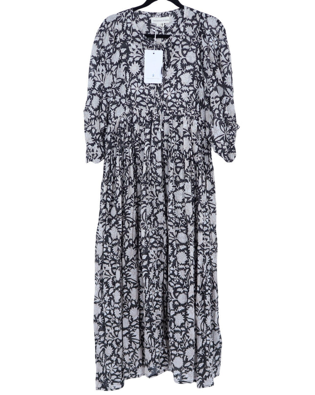 Daughters of India Kyra Maxi Dress Pepper Black NWT Jaal Block Print Women's S