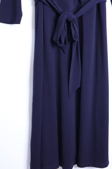 THE FOLD Wrap Belted Midi Dress Navy Blue Long Sleeve Women's 8