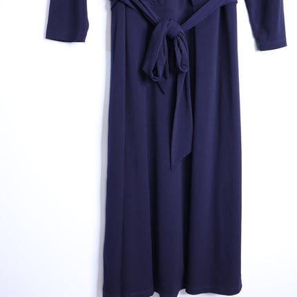 THE FOLD Wrap Belted Midi Dress Navy Blue Long Sleeve Women's 8